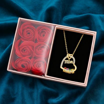 Personalized Heart Necklace for Mom with 1-5 Names and Birthstones – Custom Mother’s Day Pendant with Name, Title & Birthstone Gift for Mom or Grandma