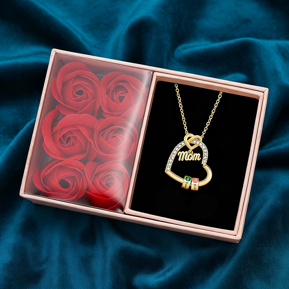 Personalized Heart Necklace for Mom with 1-5 Names and Birthstones – Custom Mother’s Day Pendant with Name, Title & Birthstone Gift for Mom or Grandma