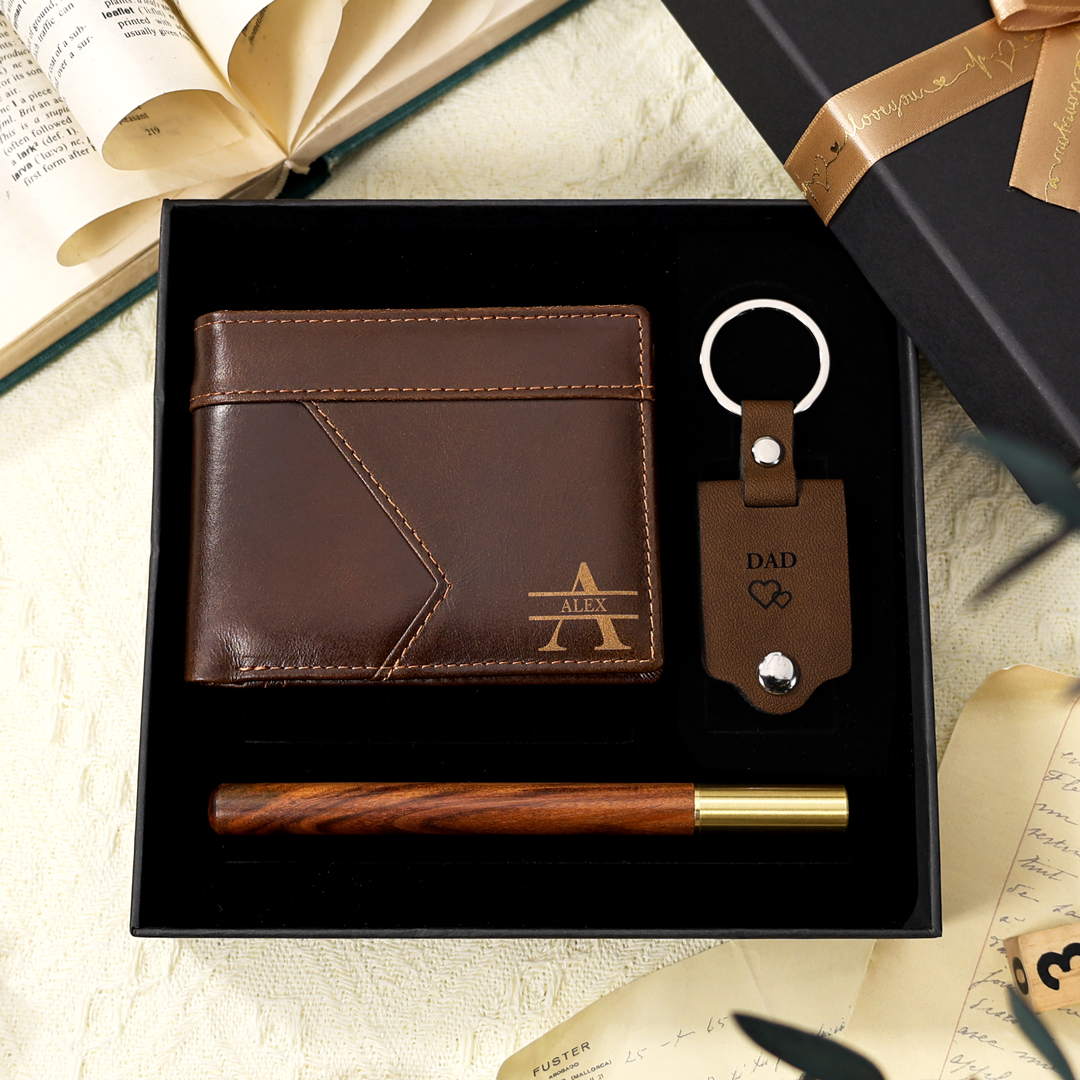 Personalized Men's Wallet & Keychain Set – Custom Photo, Name & Text – Exclusive Gift for Dad | Jessemade