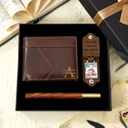 Personalized Men's Wallet & Keychain Set – Custom Photo, Name & Text –