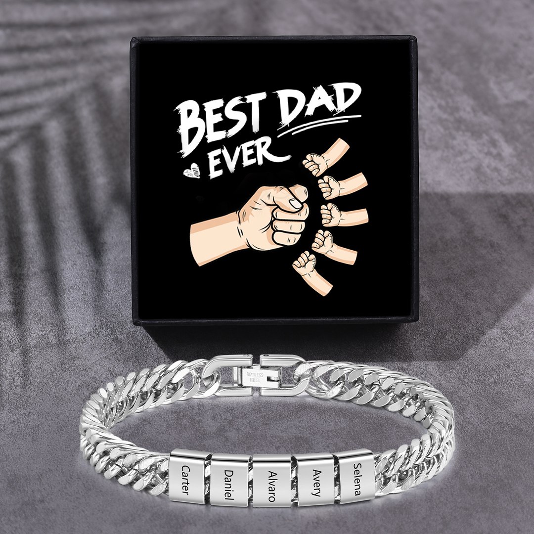 Personalized  Bracelet for Men with Custom Engraving 2-6 Names - Gift for Grandpa | Jessemade