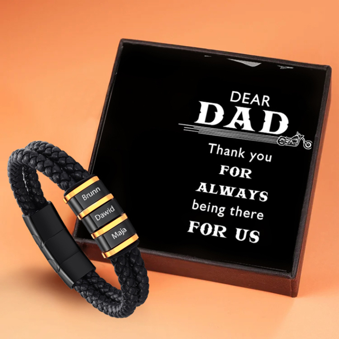 Personalized Braided Leather Bracelet Engraved 3 Names Men's Bracelet Gifts For Him