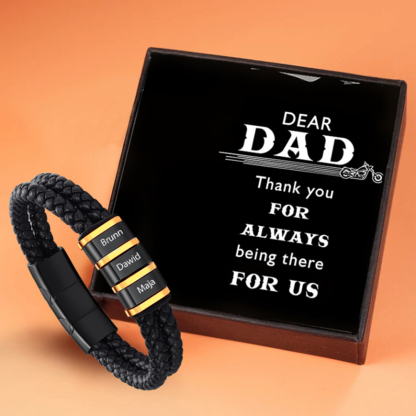 Personalized Braided Leather Bracelet Engraved 3 Names Men's Bracelet Gifts For Him