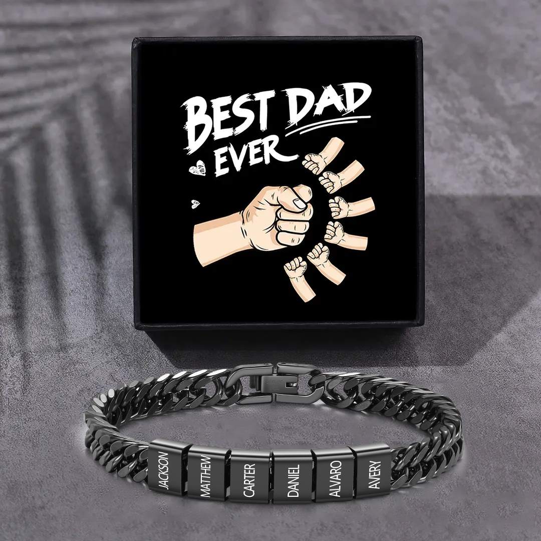 Personalized  Bracelet for Men with Custom Engraving 2-6 Names - Gift for Grandpa | Jessemade