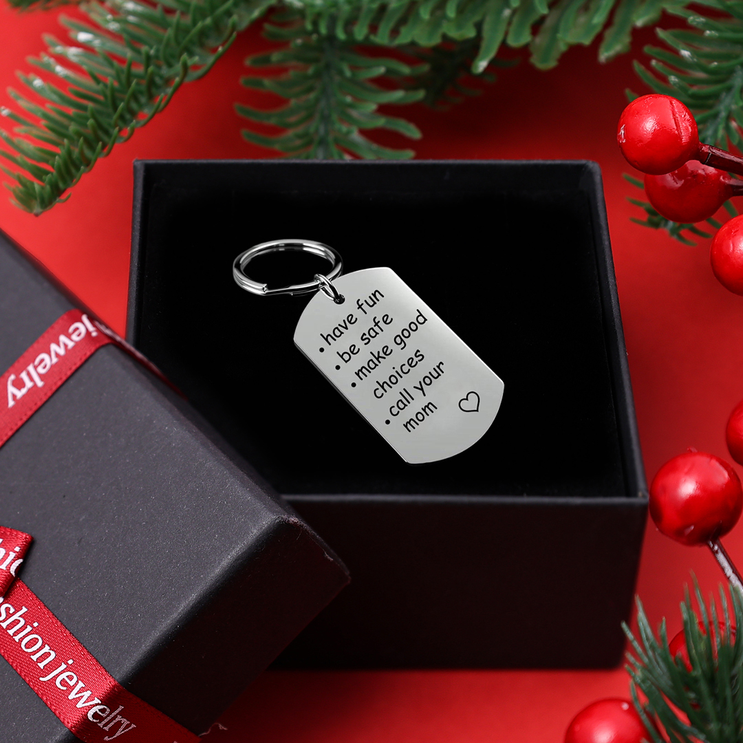 Have Fun Be Safe Make Good Choices Call Your Mom/Dad/Grandma/Grandpa Keychain Set With Gift Box