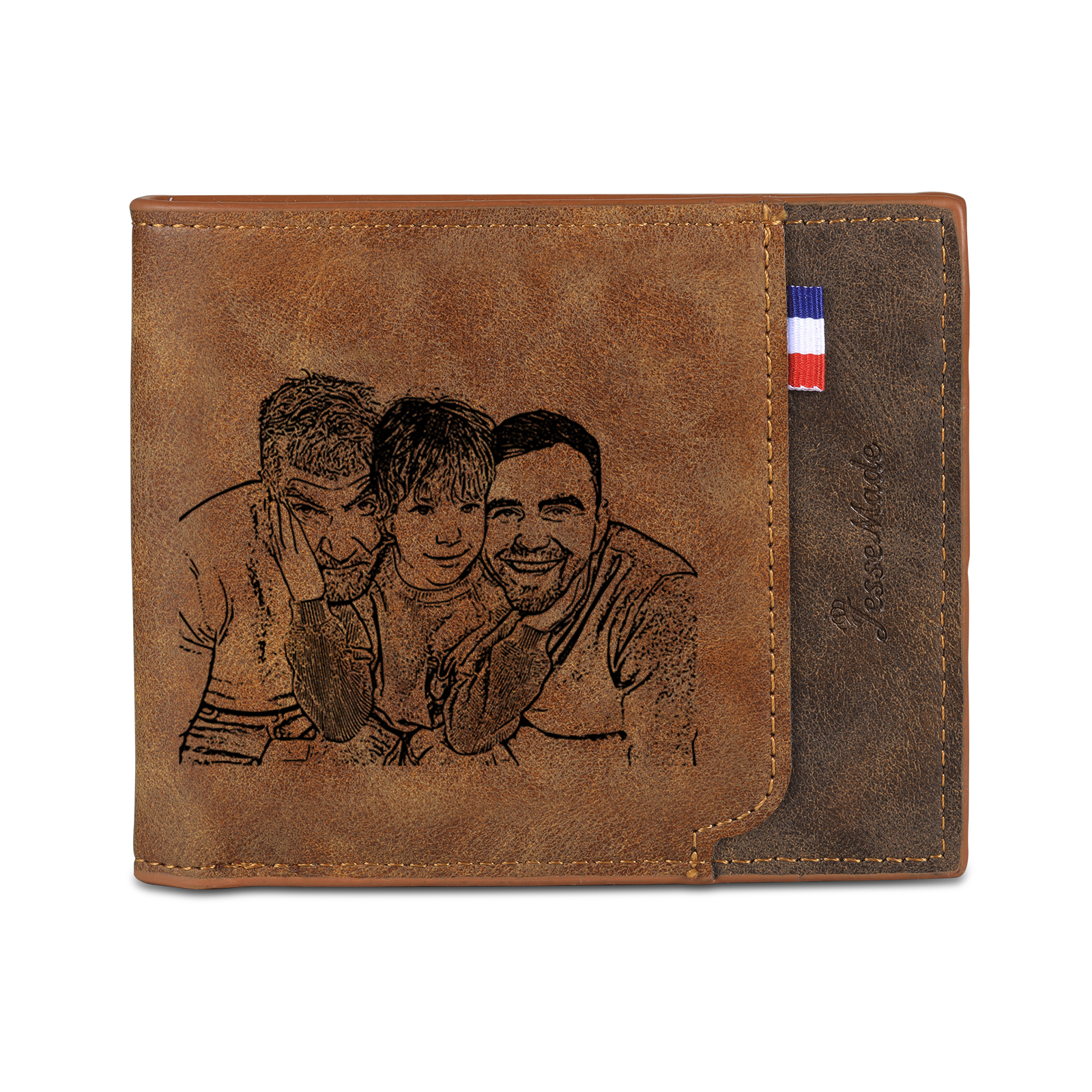 6 Names - Personalized Photo Custom Leather Men's Wallet as a Father's Day Gift for Dad