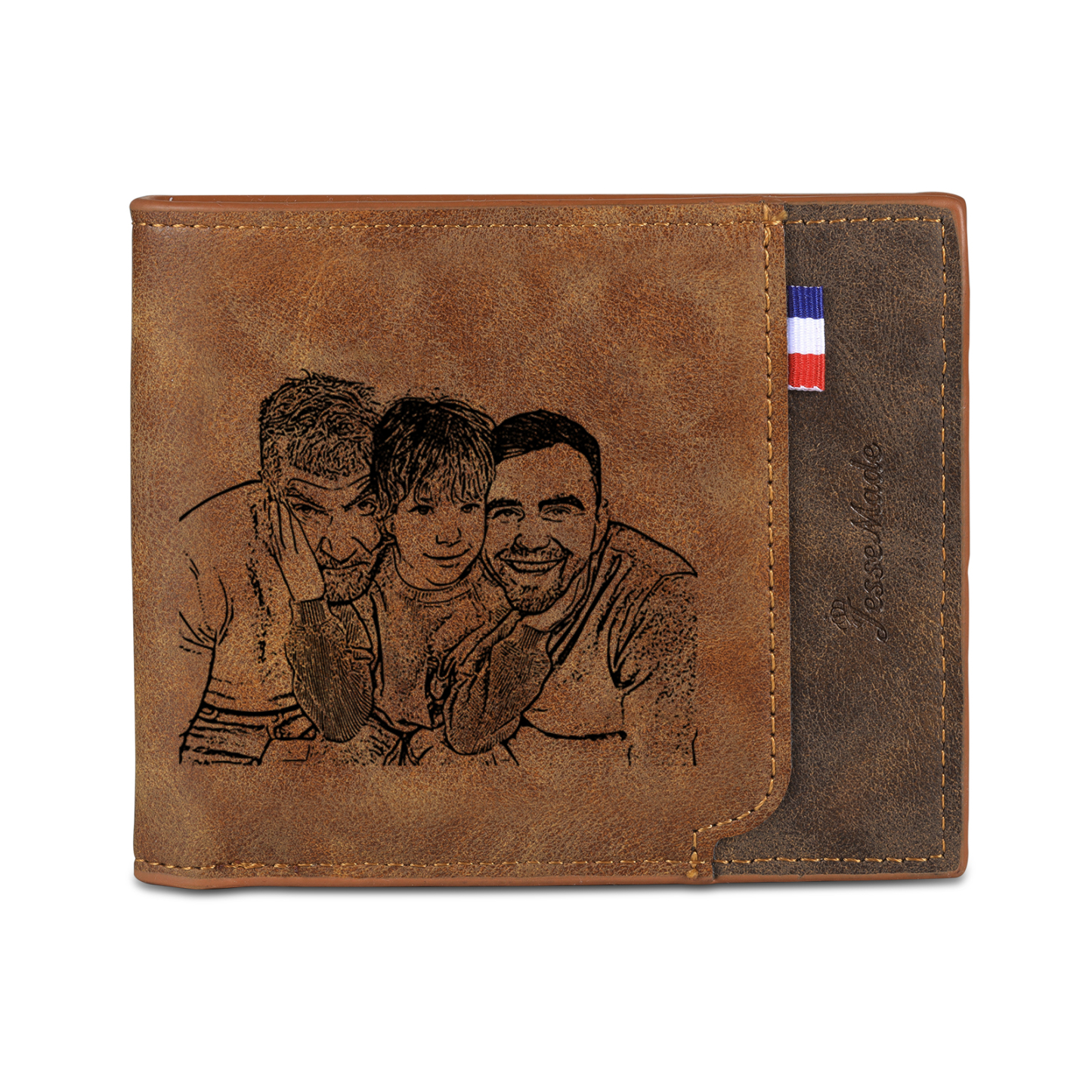 6 Names - Personalized Photo Custom Leather Men's Wallet as a Father's Day Gift for Dad