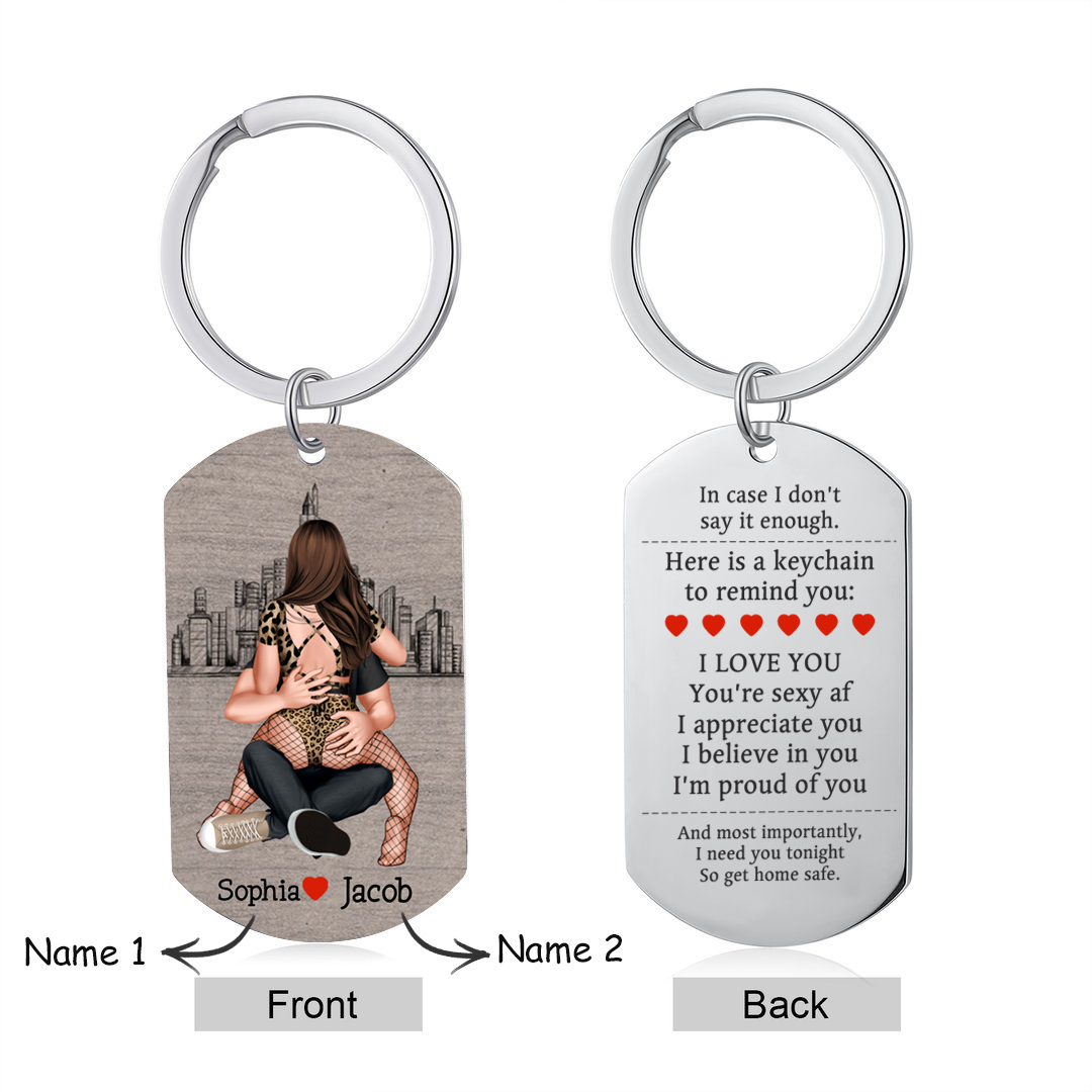 Personalized Couple Keychain Custom 2 Names Keyring "Get Home Safe" Stainless Steel Keychain