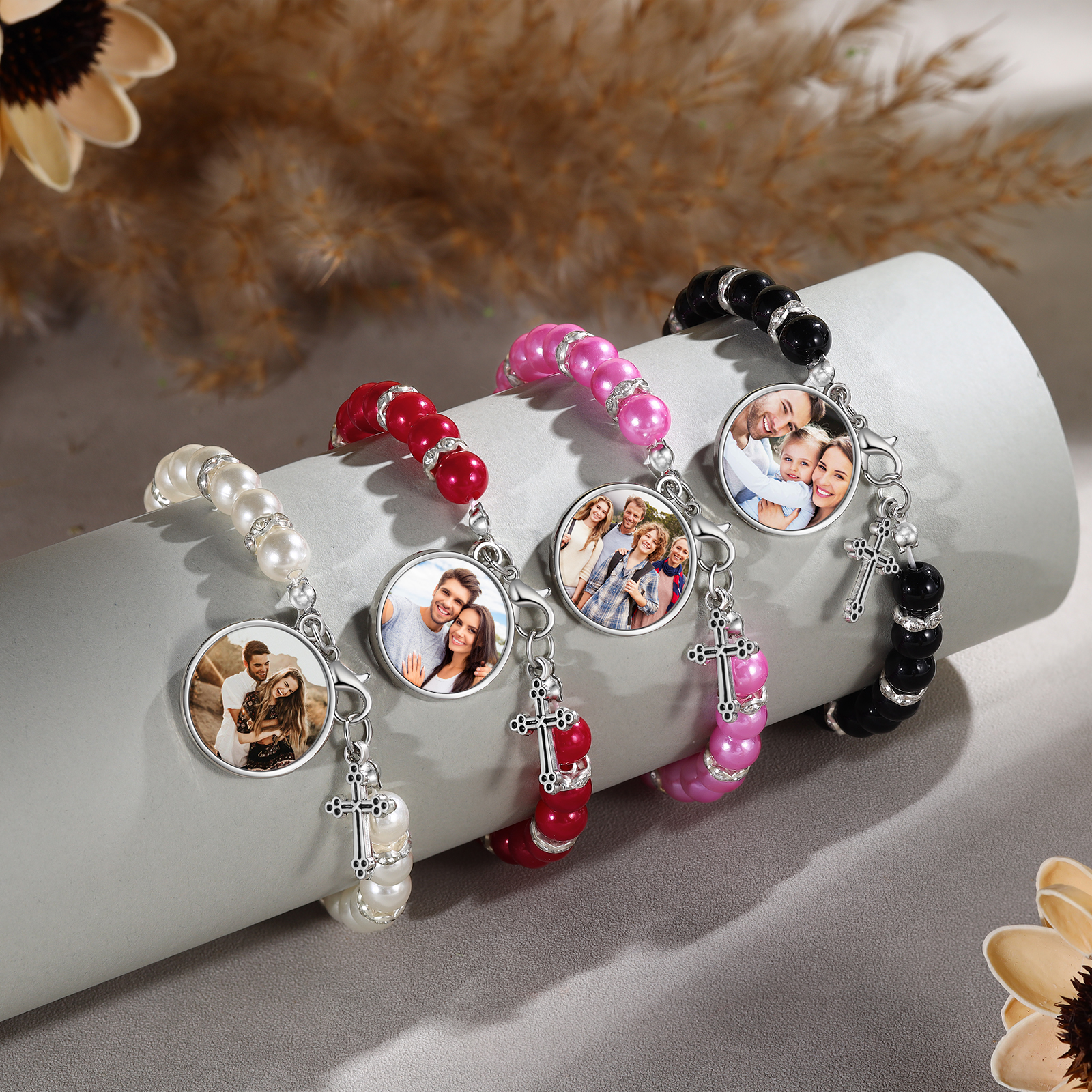 To My Daughter Personalised Rosary Memorial Bracelet Custom with Photo and Cross Pendant | Jessemade