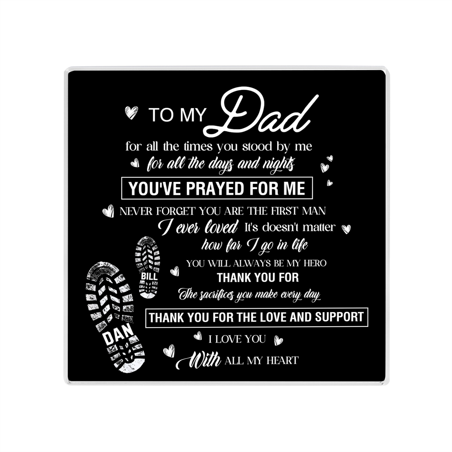 2 Names - Personalized Footprint Pattern Family Acrylic Keepsake Customized Name Acrylic Home Decor Gift for Dad