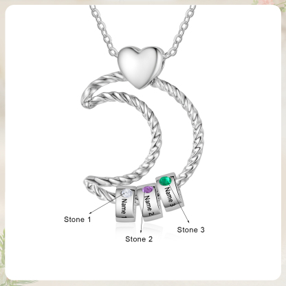 3 Names - Personalized Moon Pendant Necklace Custom Birthstones & Names Necklace Gift for Her | Jessemade