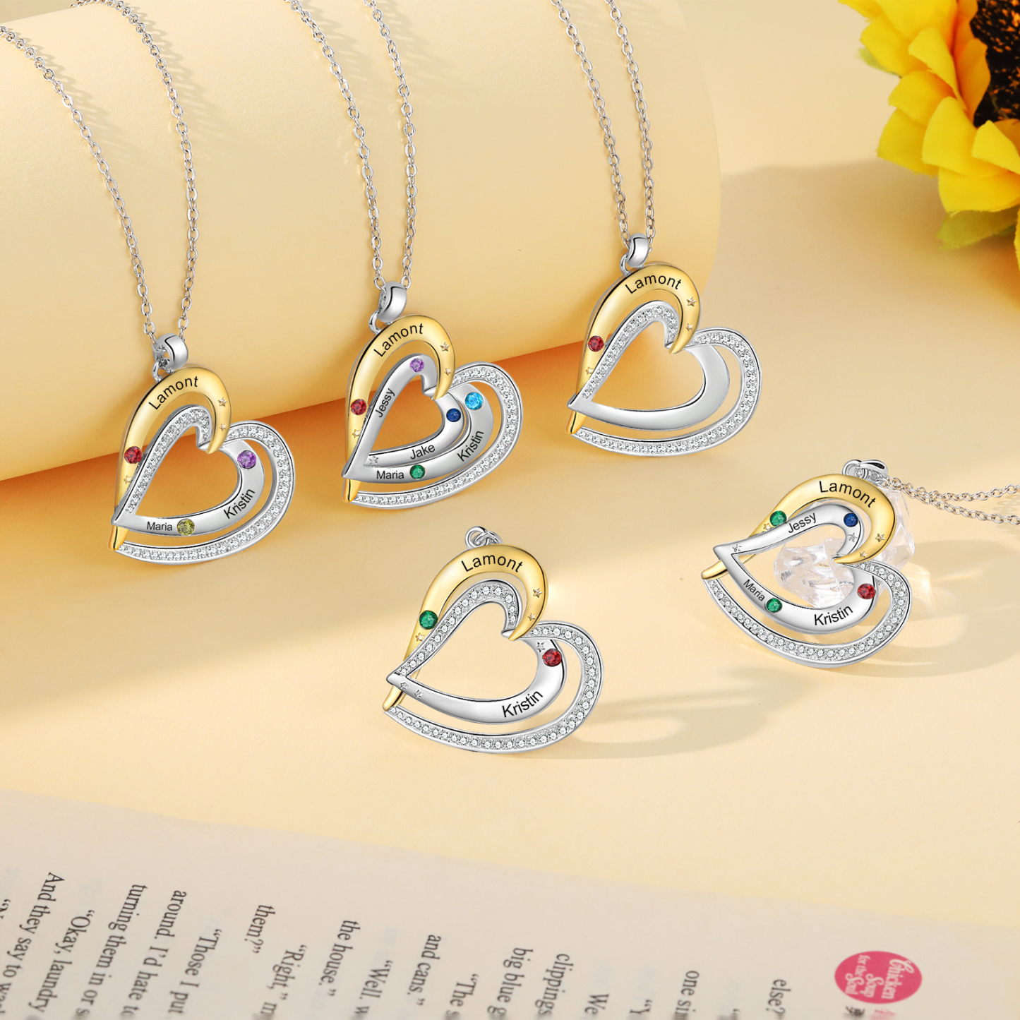 3 Names - Personalized Love Necklace with Customized Name and Birthstone, A Special Gift for Her