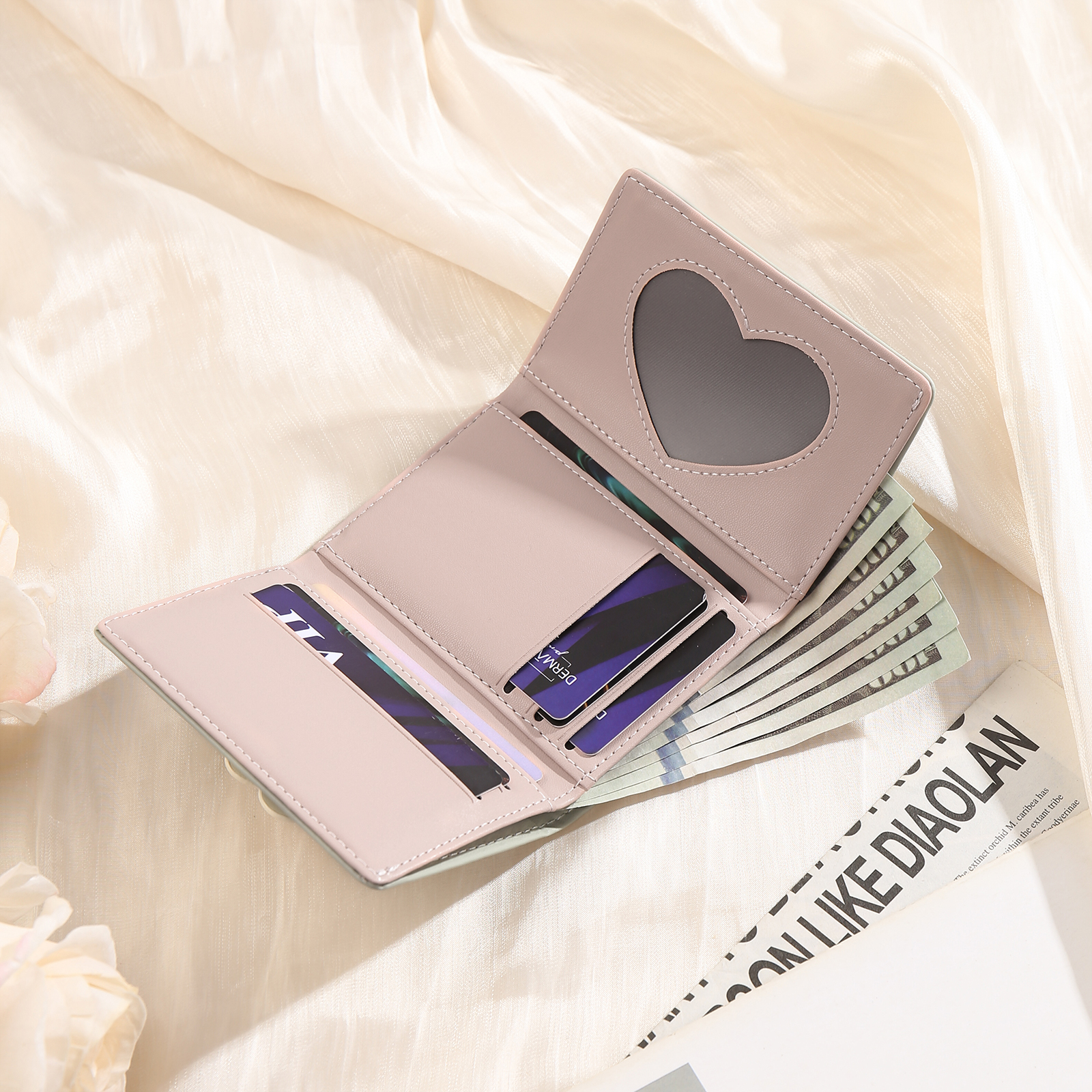 Women's Personalized Photo PU Leather Flower Wallet Coin Purse Four Colors Available Gift for Her