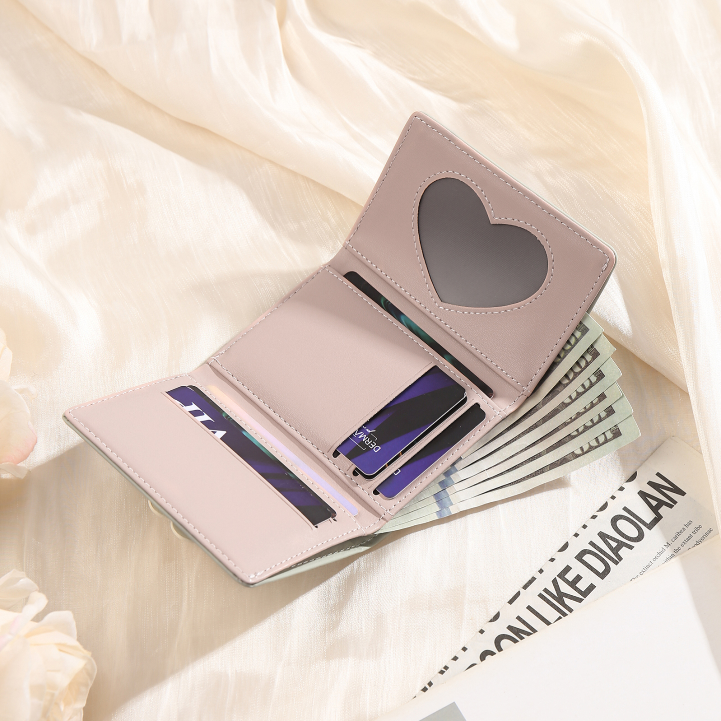 Women's Personalized Photo PU Leather Flower Wallet Coin Purse Four Colors Available Gift for Her