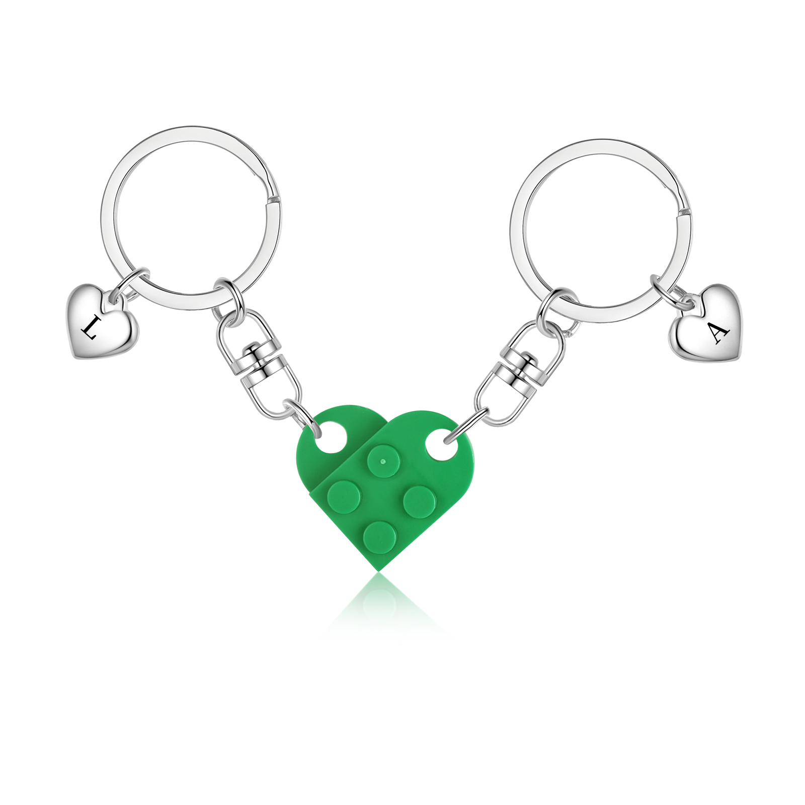 2-Names Personalized Letter Heart-Shape Building Blocks Couple Keychain Engrave Letters Matching Couple Gifts, Special Gift For Him/Her