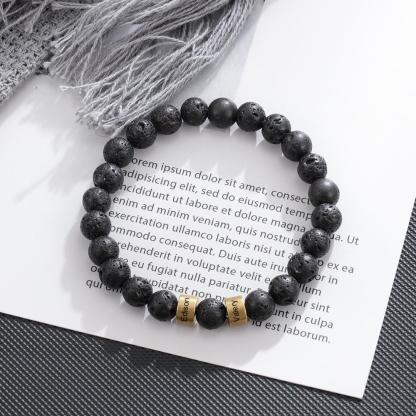 Black Lava Rock Beaded Bracelet Men Bracelet Personalized with Name Gift For Him