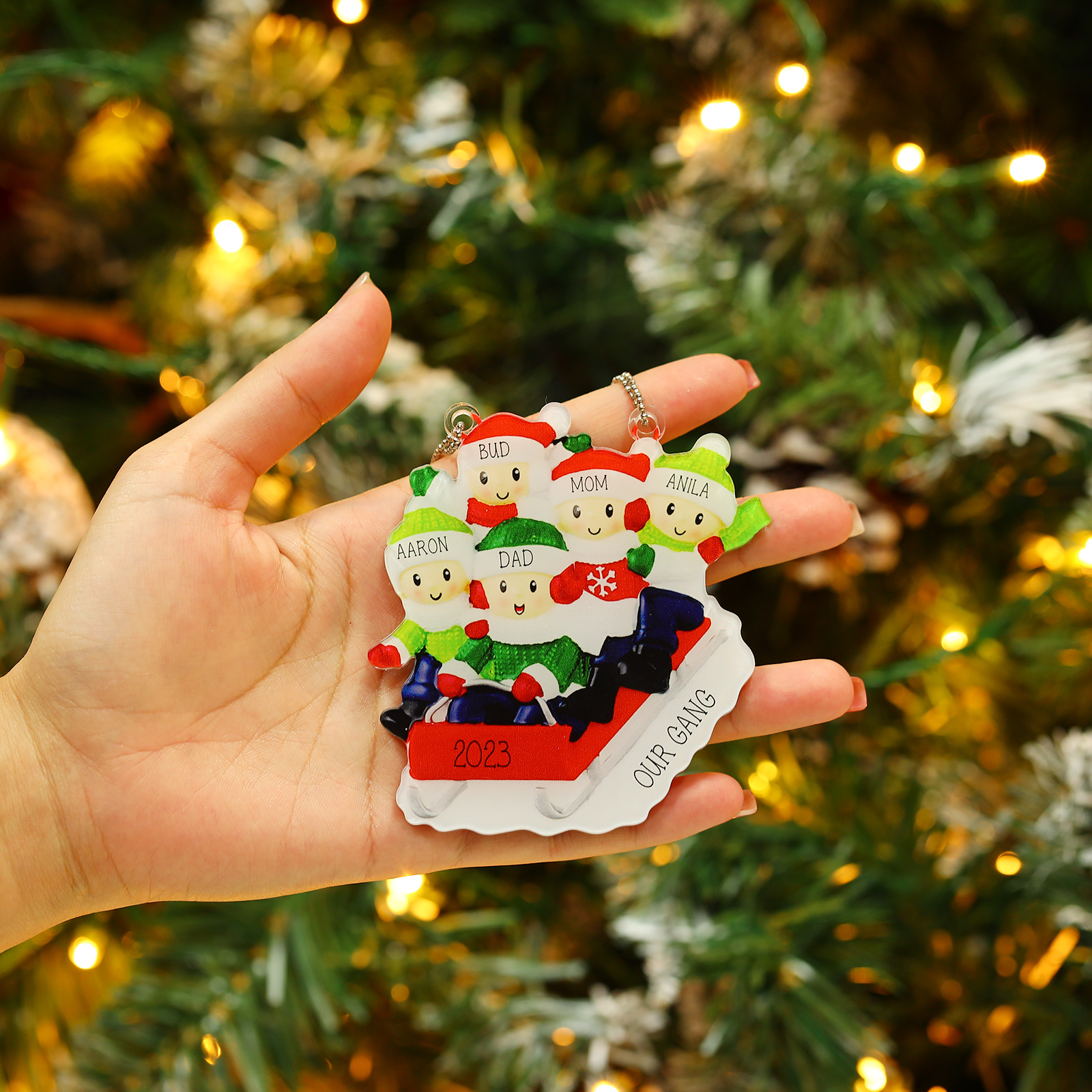 5 Names-Personalized Family Acrylic Christmas Xmas Tree Decoration Ornament-Custom 5 Names And Text Hanging Ornament Gifts For Family