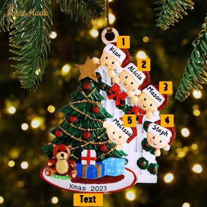 5 Names-Family Christmas Wooden Ornament Custom 5 Names Hanging Ornament Gifts For Family-Peeking Family