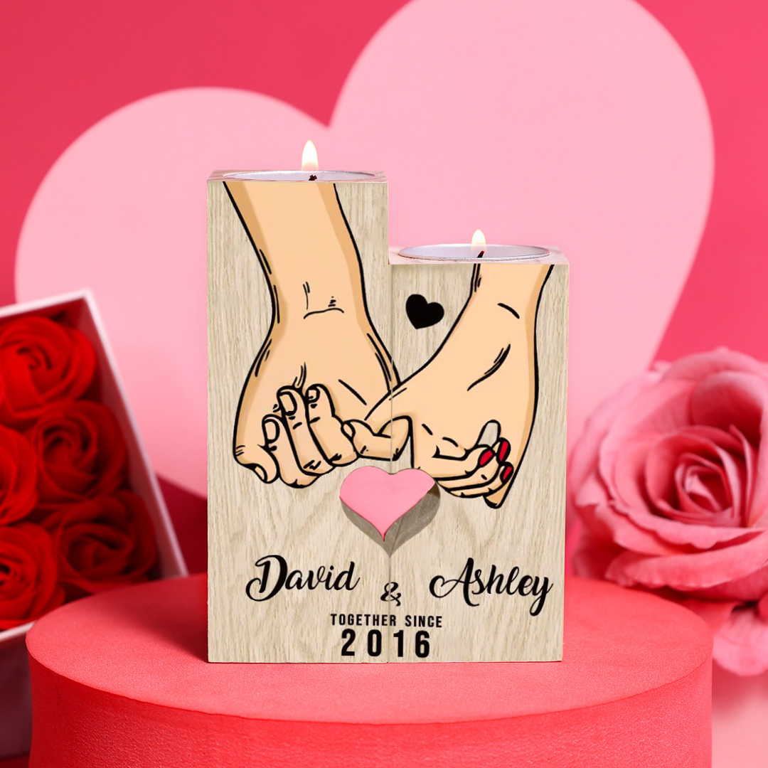 Personalised Couple Gift Set Pinky Promise Couple Candle Holder Heart Matching Keychain with Custom Names & Date Gift Box | Jessemade
