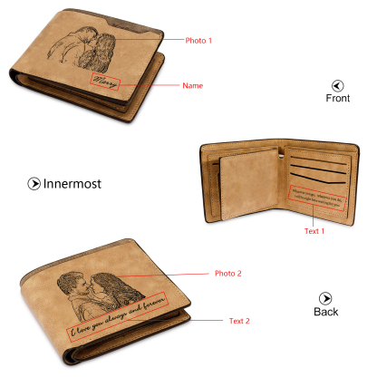 Personalized Photo Leather Men's Wallet Customized Name Letter Folding Brown Wallet For Couple