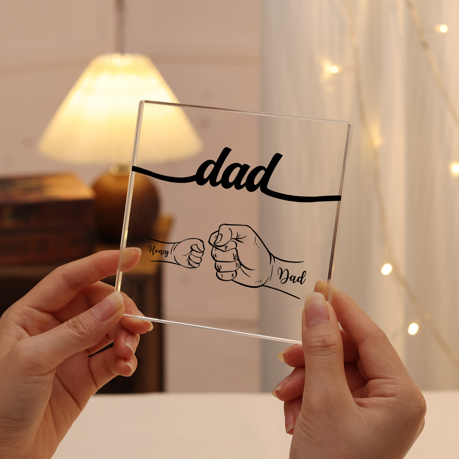 2 Names - Personalized Fist Acrylic  Keepsake Custom Text Acrylic Plaque Ornament Gift for Dad