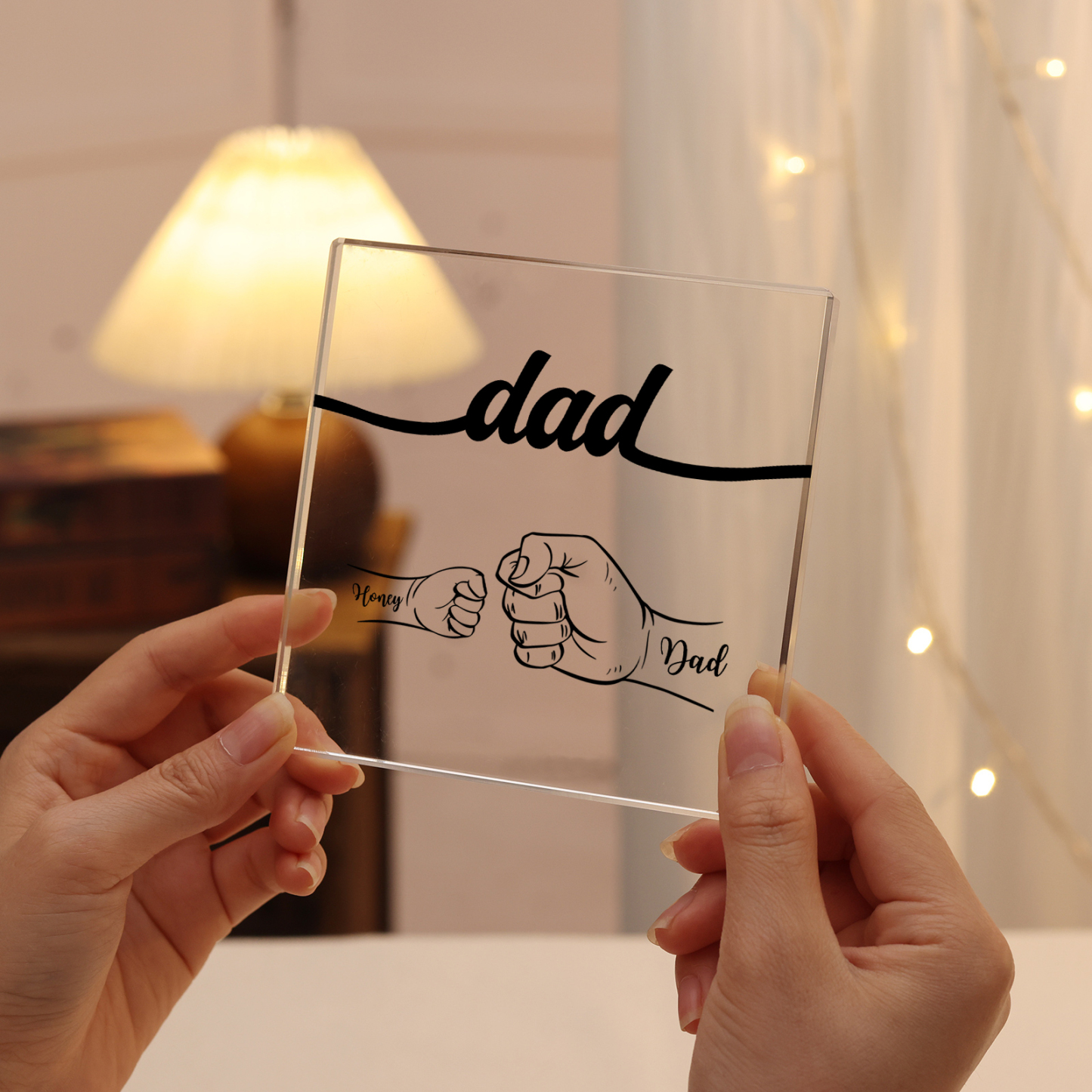 2 Names - Personalized Fist Acrylic  Keepsake Custom Text Acrylic Plaque Ornament Gift for Dad