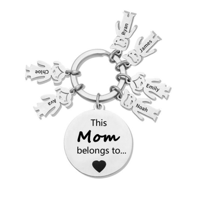 6 Names-This Mom Belongs to...Custom Keychain with Name & Text