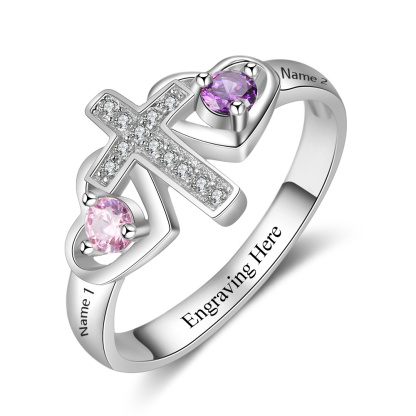 925 Sterling Silver Birthstones Cross Rings