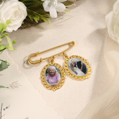 Personalized Wedding Photo Brooch Memorial Bridal Bouquet Groom Lapel Pin