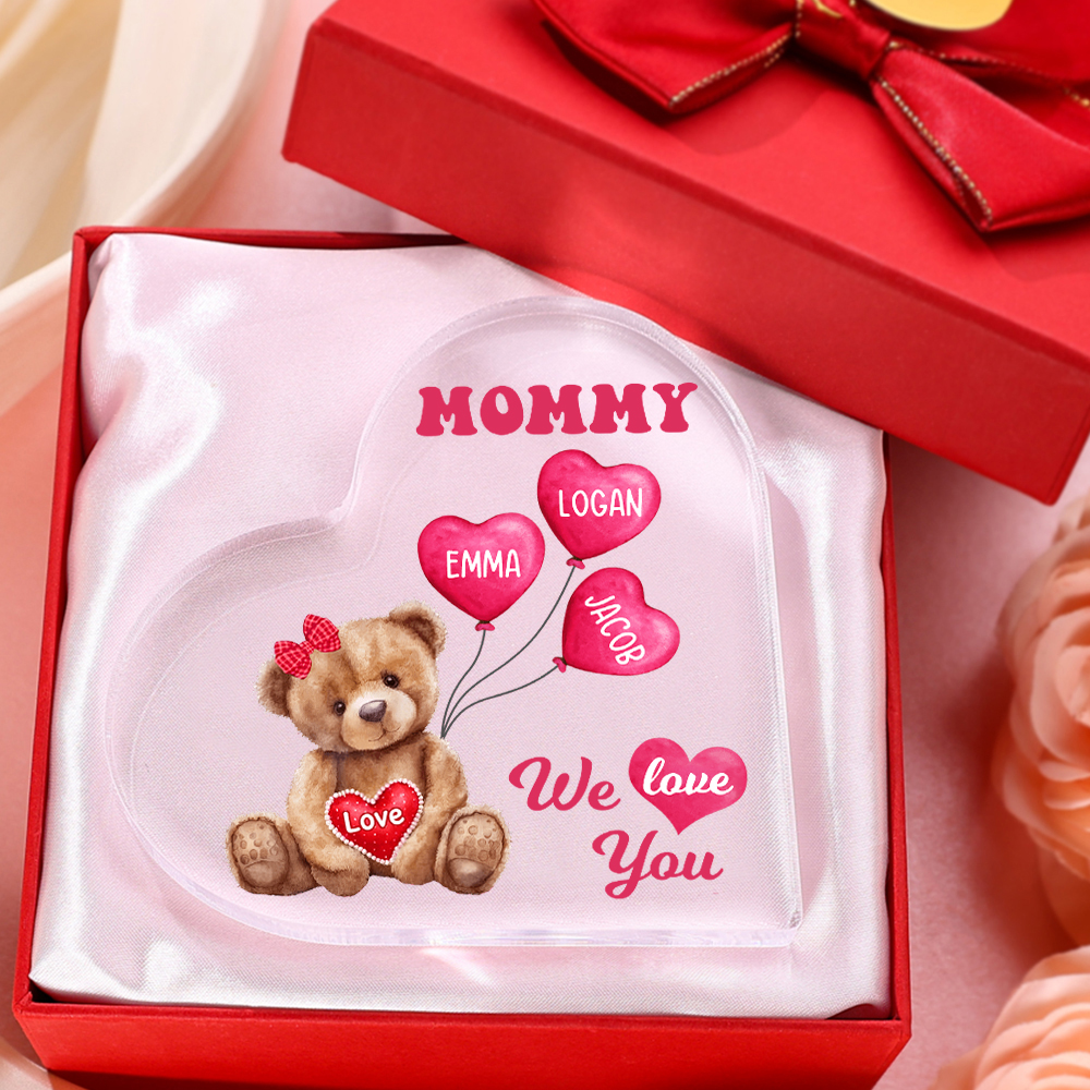 3 Names-Personalized Bear Acrylic Heart Keepsake Custom Text Acrylic Plaque Ornaments Gifts for Mom