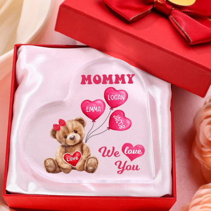 3 Names-Personalized Bear Acrylic Heart Keepsake Custom Text Acrylic Plaque Ornaments Gifts for Mom