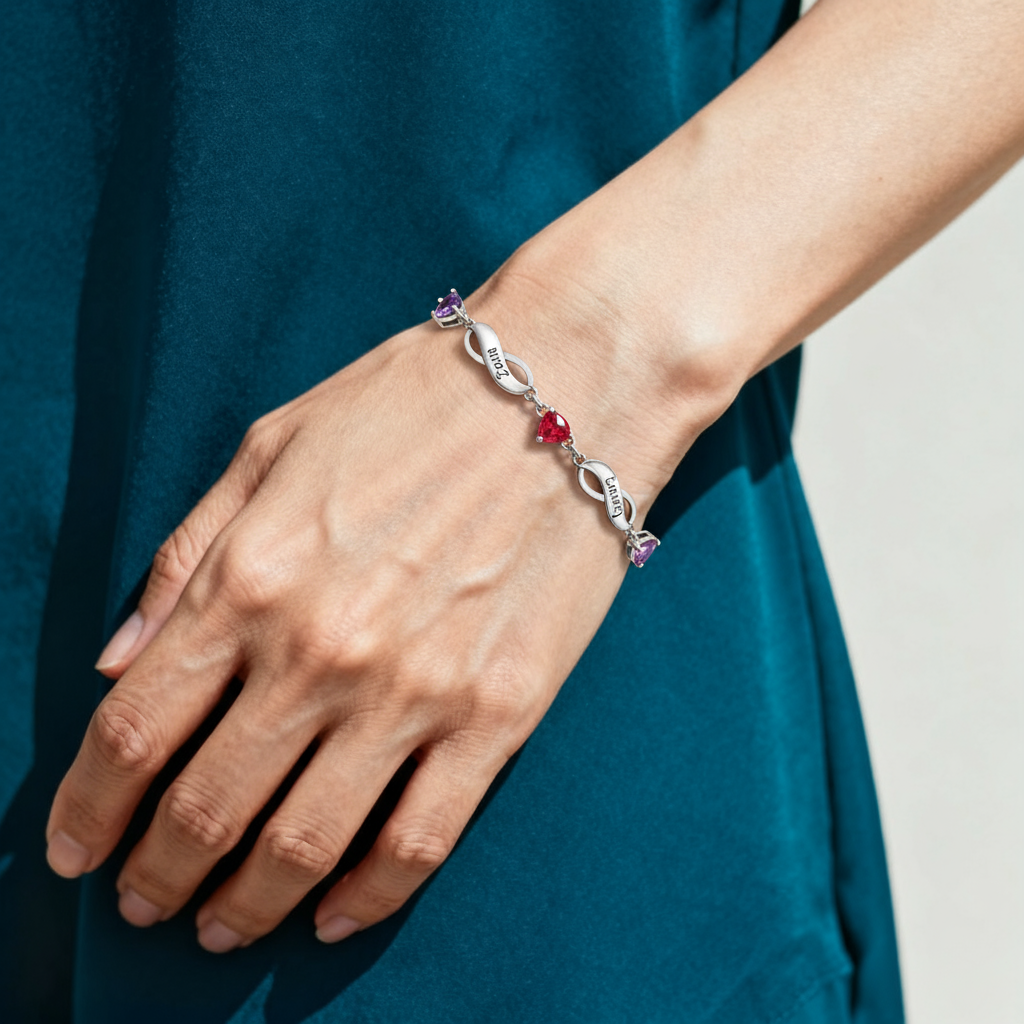 Personalized Infinity Bracelet With 1 Birthstone Engraved Names Bracelet Gift For Women