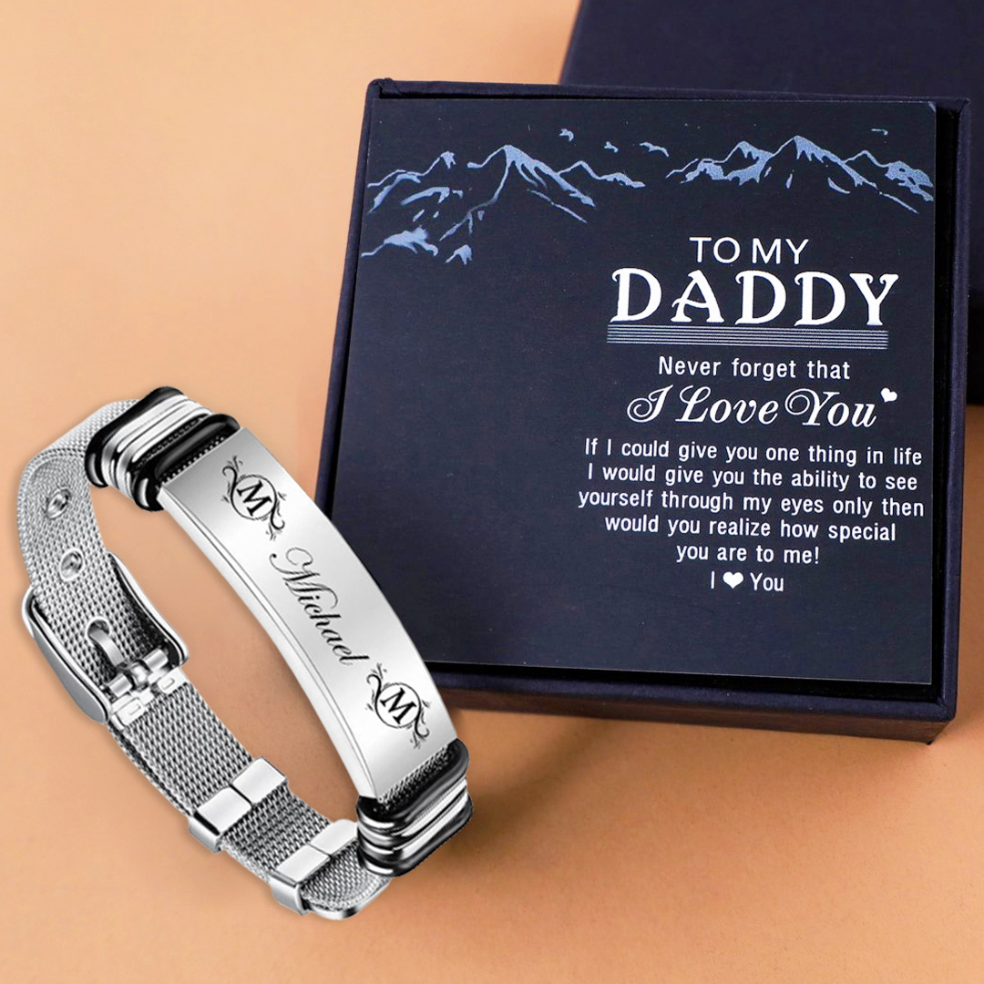 Personalized Men's Name Bracelet Custom Name Letter Watchband Initial ID Bar Bangle Gifts For him