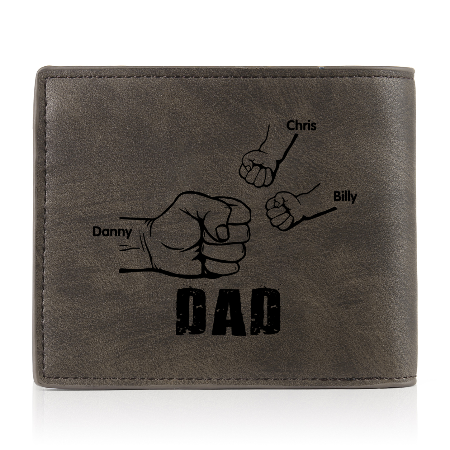 3 Names - Personalized Photo Custom Leather Men's Folding Wallet as a Father's Day Gift for Dad