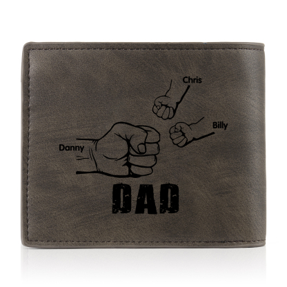 3 Names - Personalized Photo Custom Leather Men's Folding Wallet as a Father's Day Gift for Dad