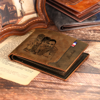 3 Names - Personalized Photo Custom Leather Men's Wallet as a Father's Day Gift for Dad