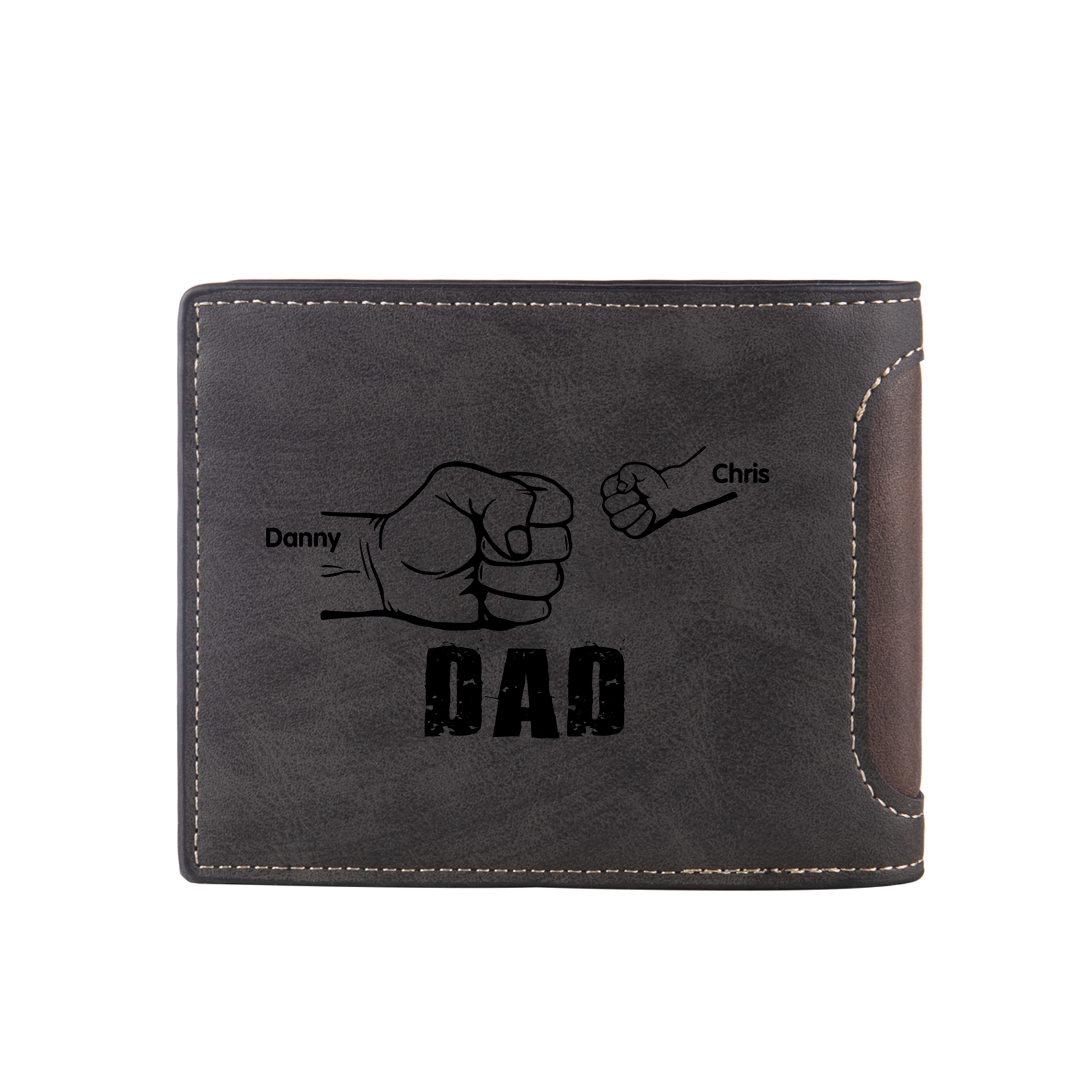 2 Names - Personalized Photo Custom Leather Men's Folding Wallet as a Father's Day Gift for Dad