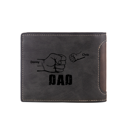 2 Names - Personalized Photo Custom Leather Men's Folding Wallet as a Father's Day Gift for Dad