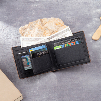 Personalized Leather Folding Wallet With Photo, Name and Letter, Gift For Dad