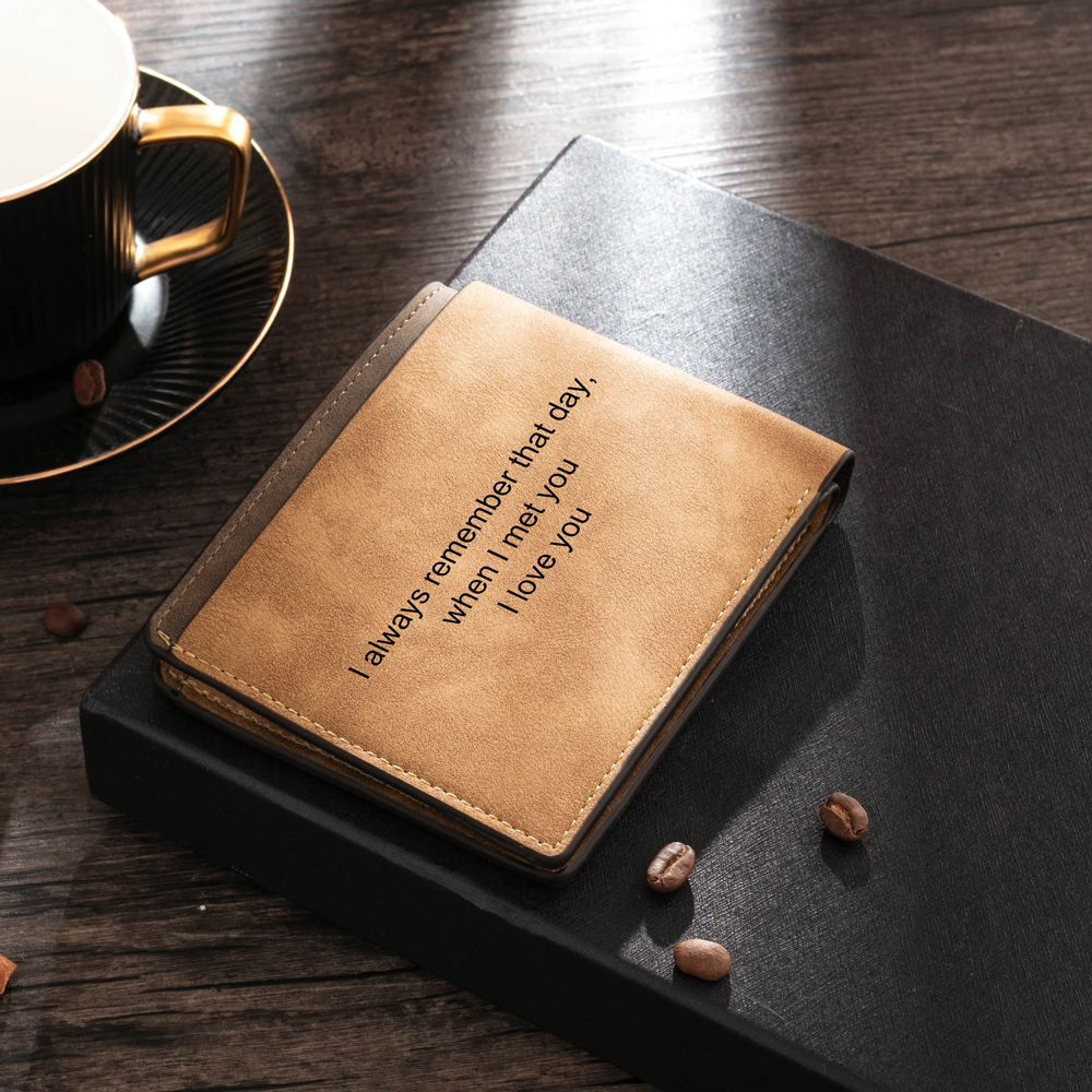 Brown Personalized Leather Wallet Engraved Photo Short Purse Folding Wallet Gifts For Men