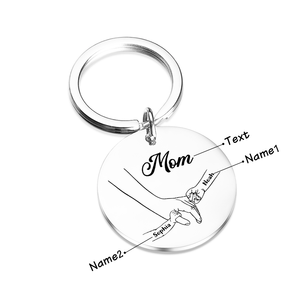 2 Name Personalized Pendant Keychain with Set Gift Box, Engraved with Name, Special Gift for Mom