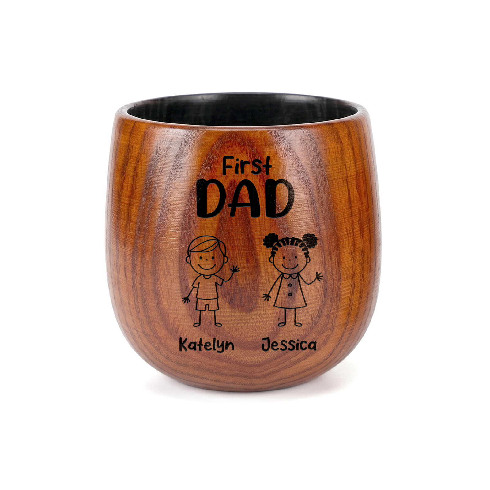 Personalized Wooden Whisky Cup for Dad or Grandpa Custom with 2-16 Children and Names