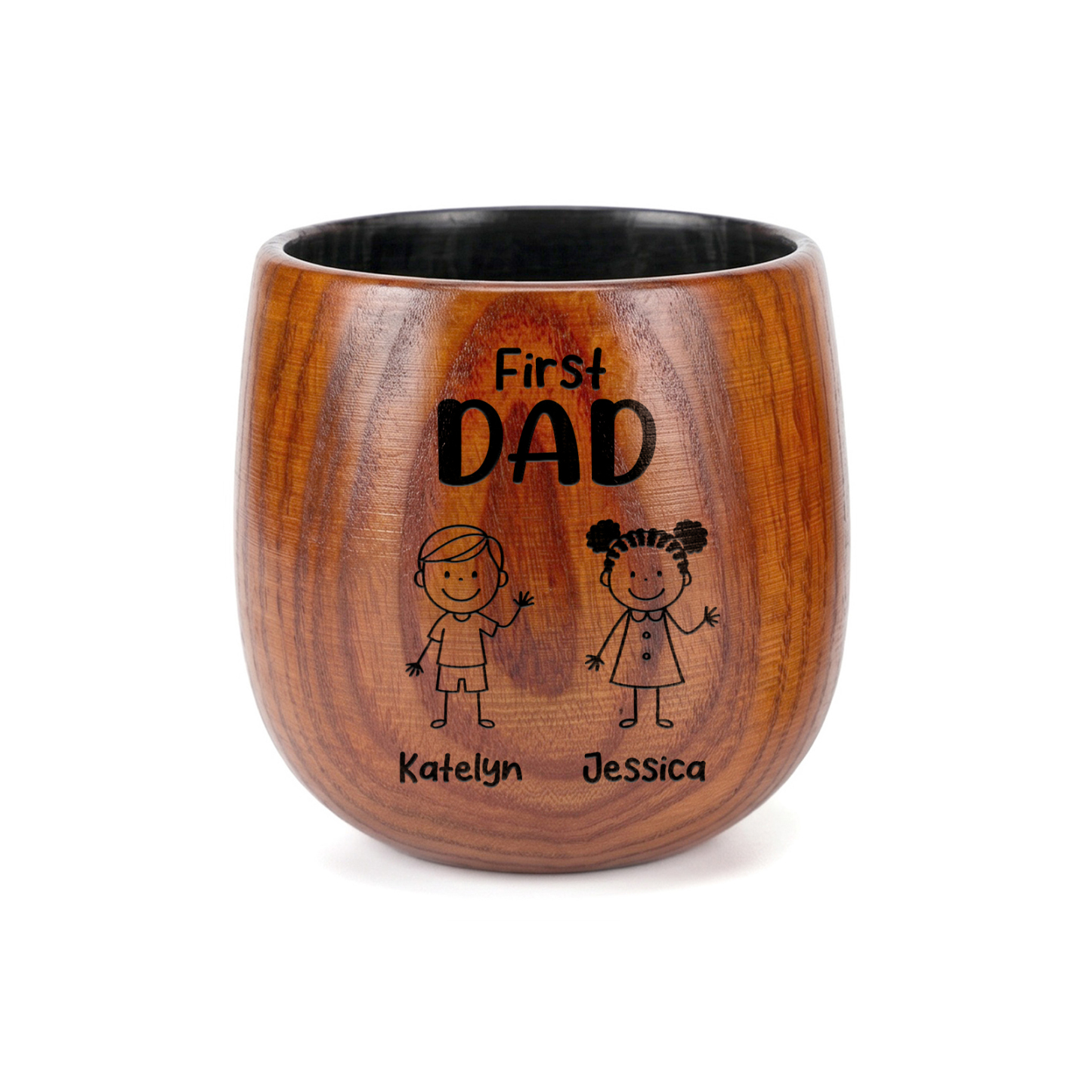 Personalized Wooden Whisky Cup for Dad or Grandpa Custom with 2-16 Children and Names