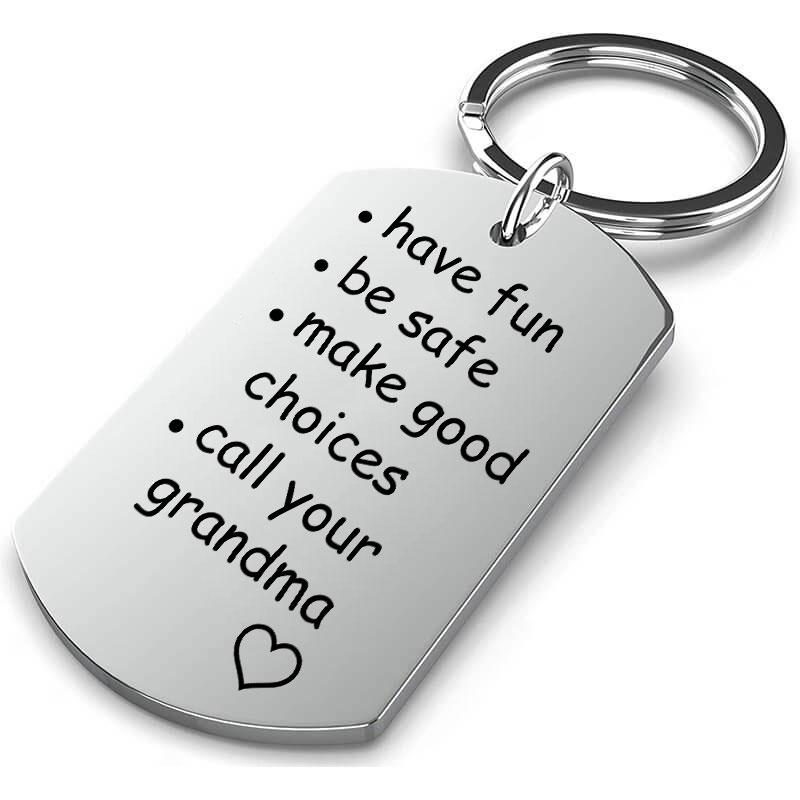 Have Fun Be Safe Make Good Choices Call Your Mom/Dad/Grandma/Grandpa Keychain Set With Gift Box
