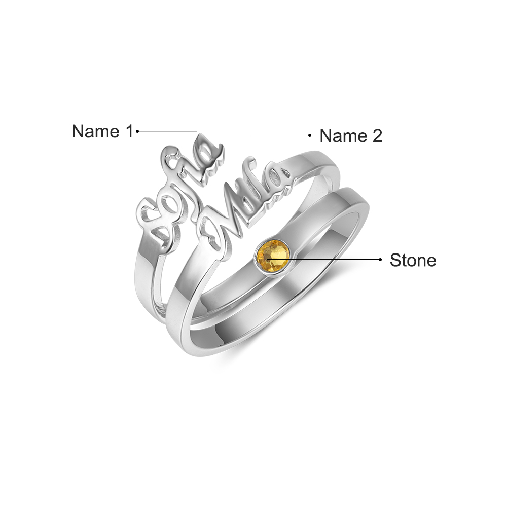 Personalized Birthstone Mother Ring Custom 2 Names Ring Gifts For Her