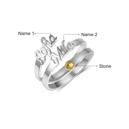 Personalized Birthstone Mother Ring Custom 2 Names Ring Gifts For Her