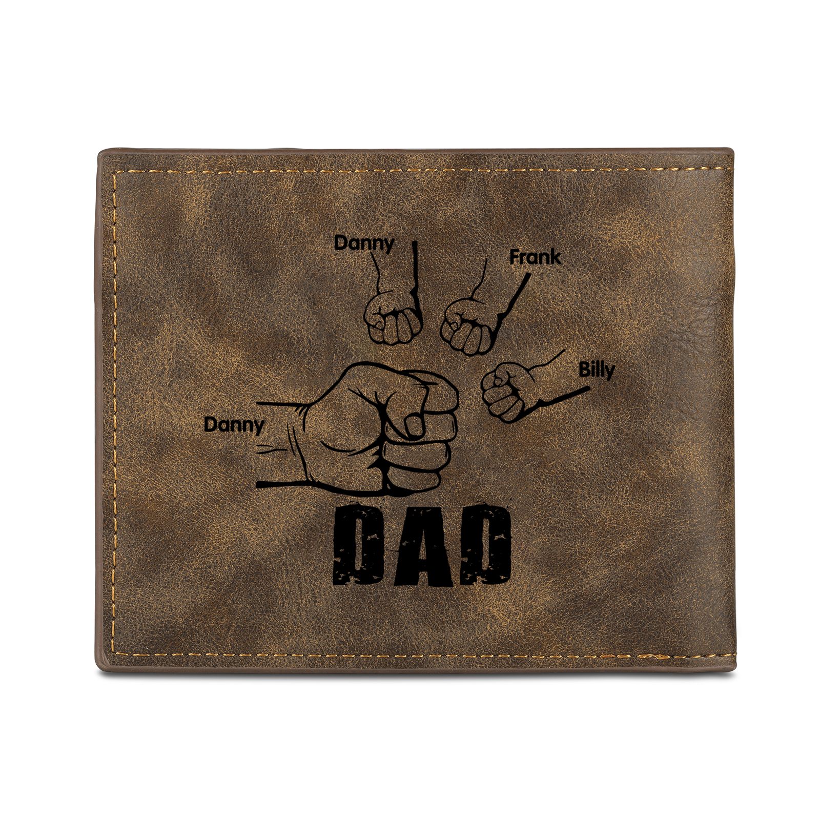 4 Names - Personalized Photo Custom Leather Men's Folding Wallet as a Father's Day Gift for Dad