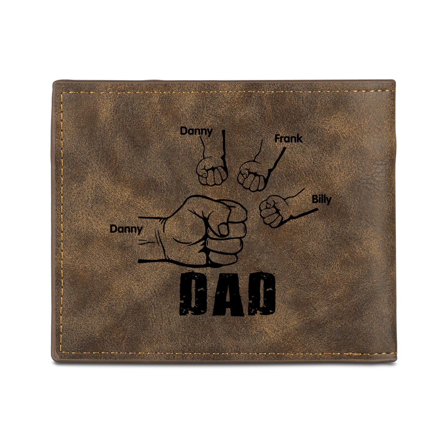 4 Names - Personalized Photo Custom Leather Men's Folding Wallet as a Father's Day Gift for Dad