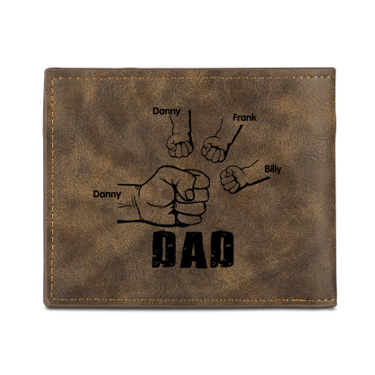 4 Names - Personalized Photo Custom Leather Men's Folding Wallet as a Father's Day Gift for Dad