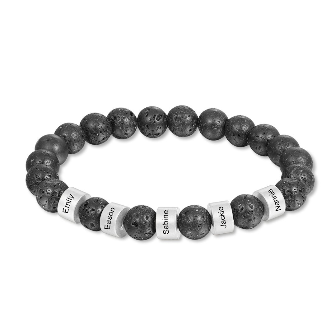 5 Names Black Lava Beads Bracelet Men's Bracelet with Lion Card Custom Gift for Dad